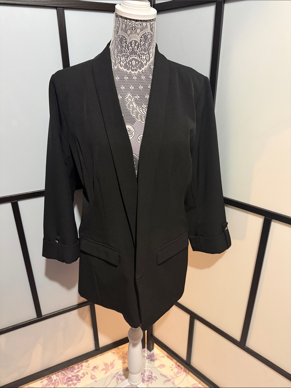Apt. 9 Black Open-Front Women's Blazer with Three-Quarter Sleeves